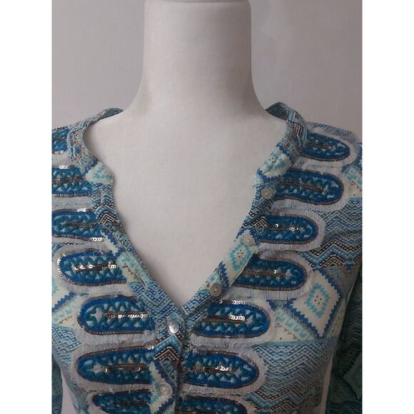 Akemi + Kin ANTHRO Turquoise Sequin Top S Bohemian Festival Hippie Mermaid - Picture 4 of 10